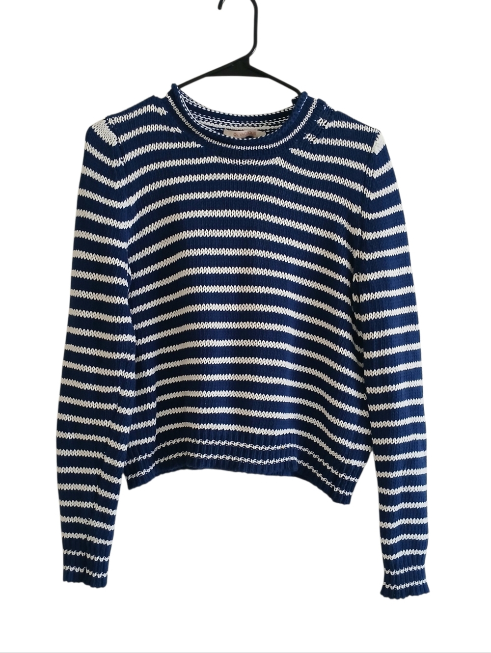 Olivaceous Roll Neck 100% Cotton Sweater Women's M Striped Nautical Open Knit
